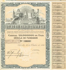 SPAIN GUADALQUIVIR ISLANDS COMPANY (SEVILLE) stock certificate/bond - Picture 1 of 1