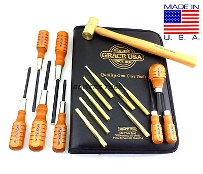 Grace 17pc Gunsmith Set Screwdrivers Brass Punches & Hammer Gun Care GCT-17 USA - Image 1 of 4