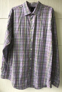 Camicia Bachrach con bottoni uomo XL blu lavanda manica lunga quadri finestra - Foto 1 di 11