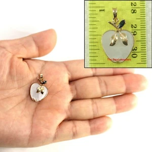 14K Yellow Gold Apple Design Mother of Pearl & Sapphire Pendant (25mm) - Picture 1 of 18