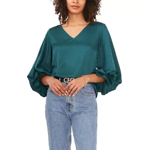 NWT Vince Camuto Womens Size Large Geo Print Jacquard Bubble Sleeve Blouse NEW - Picture 1 of 10