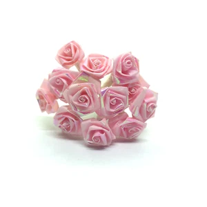 Pink Iridescent Ribbon Roses Embellishments Wedding Craft Job Lot Scrapbook - Picture 1 of 1