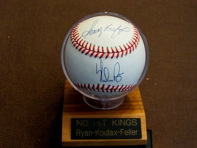 SANDY KOUFAX NOLAN RYAN BOB FELLER HOF KINGS SIGNED AUTO BASEBALL JSA LOA BEAUTY - Image 1 of 4