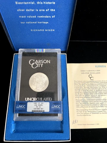 1881 CC CARSON CITY MORGAN SILVER DOLLAR GSA HOARD MS63 NGC GREAT PRICE! Cover