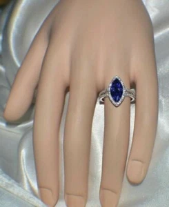 7 Ct PREMIUM Simulate AAA TANZANITE & 76 DIAMONDS GYPSY 14K WHITE GOLD FILL - Picture 1 of 11