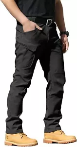 Men's Tactical Pants Water Resistant Flex Ripstop Cargo Large, Black - Picture 1 of 7