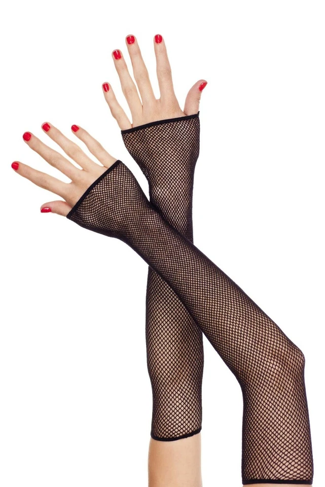 sexy MUSIC LEGS 80'S PUNK rock LONG netted FISHNET fingerless GLOVES arm WARMERS - Image 1 of 1
