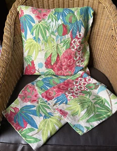 2 Boudoir Vtg Barkcloth Cotton Tropical Floral Print Pillow Sham Cover Hawaiian - Picture 1 of 8