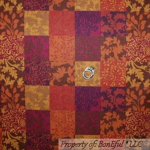 BonEful Fabric FQ Cotton Quilt Brown Orange Red Gold Flower Leaf Fall Patchwork - Picture 1 of 8