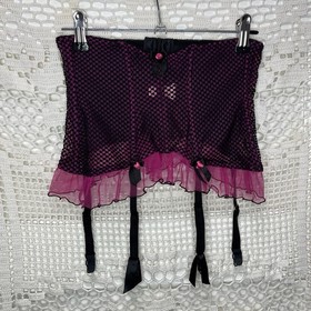 Agent Provocateur Pink and Black Waspie Corset Garter Belt Small Made In France