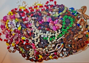 2.2 LB Craft Jewelry Lot – Beaded Necklaces (No Clasps) – Acrylic, Plastic, Faux - Picture 1 of 5