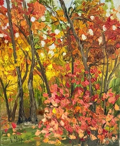 Bosque OTOÑO PAISAJE ORIGINAL Impresionismo Arte Pintura al Óleo Firmado 12x10 pulgadas - Imagen 1 de 8