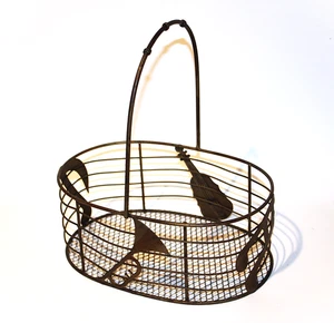 Vintage brünierte Bronze Metall Korb mit Violine, Trompete & Noten 11" x 7" oval - Bild 1 von 6