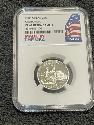 2005-S Proof State Quarter, California,  PF69 Ultra Cameo Clad, Patriotic Label - Image 1 of 2
