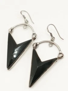 Orecchini Donna Argento 925 Vintage A Punta Di Lancia Onice Lobo Pendenti  - Foto 1 di 10