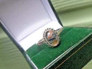 Silver Moss Agate Ring Scottish Vintage 1970s Design size R - Picture 1 of 6