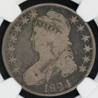 1824 CAPPED BUST HALF DOLLAR NGC VG 8 NICE AND NATURAL MEDIUM DEEP GREY WITH - Image 1 of 4