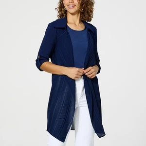 Cardigan Nina Leonard in chiffon con cintura senza maglione blu navy S nuovo - Foto 1 di 1