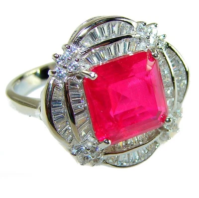 Ruby 925 Sterling Silver Ring Handcrafted Square 6.8ct Red Gemstone Size: 7.25 - Image 1 of 4