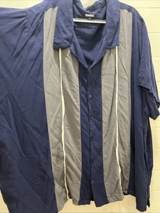 King Size Men’s Button Up Short Sleeve Navy /Gray Cream GRN 7X - Picture 1 of 5