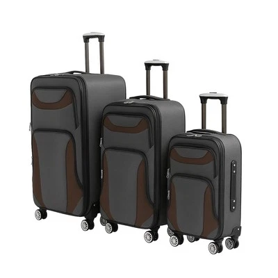 3tlg Kofferset Weichschale Grau-Braun 4 Rollen M/L/XL Trolley Zahlenschloss - Bild 1 von 4