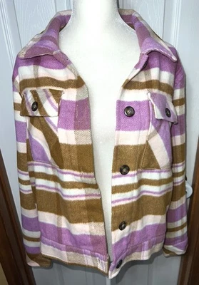 Chaqueta Abrigo Kensie de Vellón a Cuadros Manga Larga Púrpura/Marrón/Marfil Para Mujer’s L Foto 1 de 2