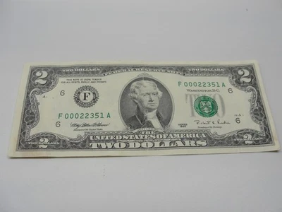 1995 ATLANTA GEORGIA TWO DOLLAR BILL WTH LOW SERIAL # FOR YOUR COLLECTION Z2690 - Image 1 of 3