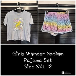 Girls Wonder Nation Cheetah Rainbow Pajama Set - Tee Shirt & Shorts - XXL 18 - Picture 1 of 14