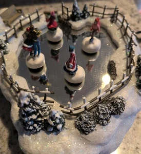 Thomas Kinkade "Skaters Pond" Four Christmas Skaters Dancing On Pond   Works EUC - Picture 1 of 8