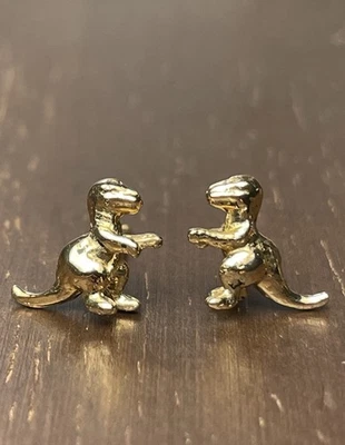¡Aretes de dinosaurio Tyrannosaurus Rex tridimensionales de oro macizo de 14K! Foto 1 de 4