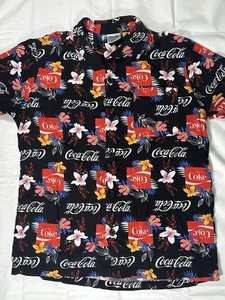 Camisa Hawaiana Para Hombre Mediana Coca Cola Estampado Completo Bebida Negra - Imagen 1 de 7