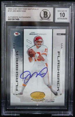2004 Leaf Certified Materials #137 Joe Montana Auto Chiefs BGS autógrafo 10 Foto 1 de 2