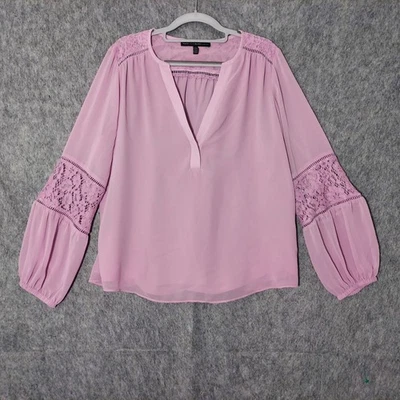 White House Black Market Tunic L Embroidered Lace Lavender Romantic Boho Cottage - Image 1 of 4