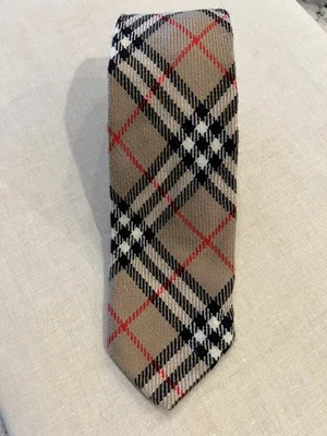 Burberrys Mens RARE Vintage Beige Nova Check Plaid Wool Necktie Tie England EUC - Image 1 of 4