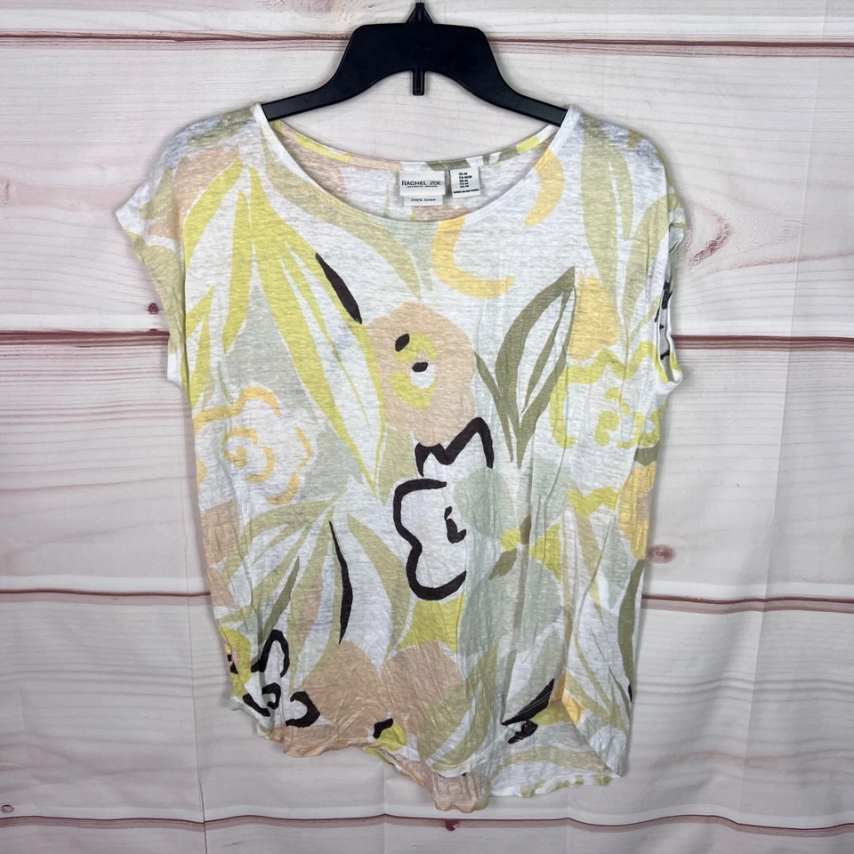 Camiseta Rachel Zoe Top Mujer Mediana Floral Lino Tejida Cuello Barco Manga Dolman Foto 1 de 4