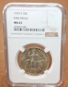 1935-S San Diego Commemorative Half Dollar NGC MS63 (015WEJ) - Picture 1 of 7