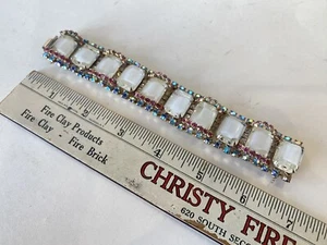 Bracciale Hobe anni 50 bianco chiaro ghiaccio regalo e strass firmato gioielli vintage - Foto 1 di 11