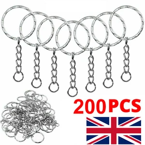 200PCS SILVER KEYRING BLANKS TONE KEY CHAINS KEY SPLIT RINGS 4 LINK CHAIN 55MM - Picture 1 of 12
