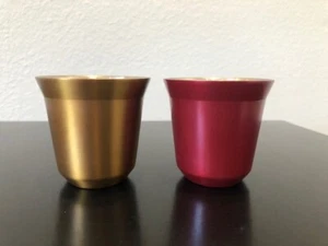 Nespresso Pixie Lungo Double-Wall Steel Espresso Coffee Cups - Set of 2 Red Gold - Picture 1 of 5
