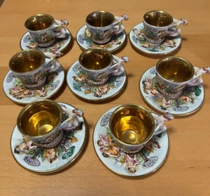 Lot R. Capodimonte Cherub & Dragon Demitasse Cup Sugar Bowl, Serving Tray - Picture 1 of 16