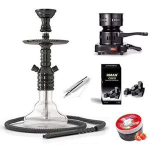 RMAN Shisha Set Hookah 38cm Aluminium Wasserpfeife mit Kohleanzünder Kohle Zange