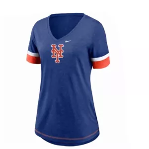 New York Mets MLB Nike Dri-Fit Official Women’s XL V-Neck Slim Fit T-Shirt $40 - Picture 1 of 11