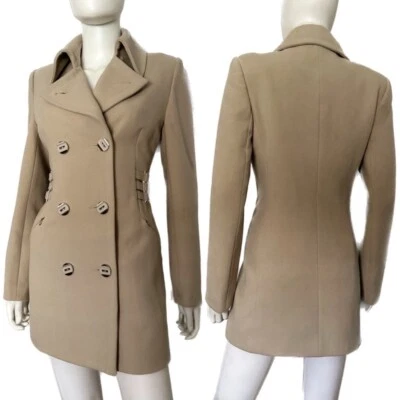 NUEVO ABRIGO MUJER DOBLE BOTONADURA BEIGE FORRADO CHAQUETA AJUSTADA Foto 1 de 4
