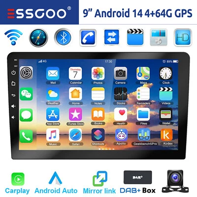 Autoradio 9 Pollici 2 DIN DAB+ Carplay Android 14 4+64GB Bluetooth GPS RDS WiFi - Immagine 1 di 4