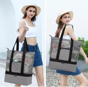 Mesh Beach Tote Bag with Cooler Insulated Detachable Pool Bag, Cell Phone Cover - Picture 1 of 8