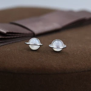 Round Moonstone Planet In 935 Argentium Silver Anniversary Party Women Earrings - Picture 1 of 9
