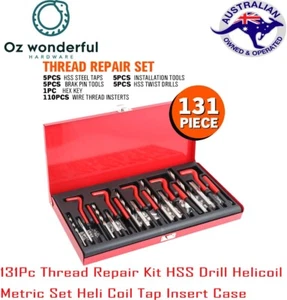 131Pc Helicoil Kit HSS Thread Repair Set Drill Metric Set Heli Coil Tap Insert - Picture 1 of 10