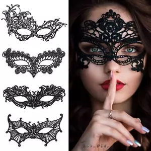 Sexy Damen schwarz Spitze Augen Gesichtsmaske Maskerade Party Ball Abschlussball Halloween Kostüm - Bild 1 von 9