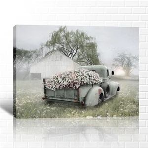 Farmhouse Truck Wall Art - Old Truck Canvas Prints, Barn Pictures Wall Art for R - Picture 1 of 7