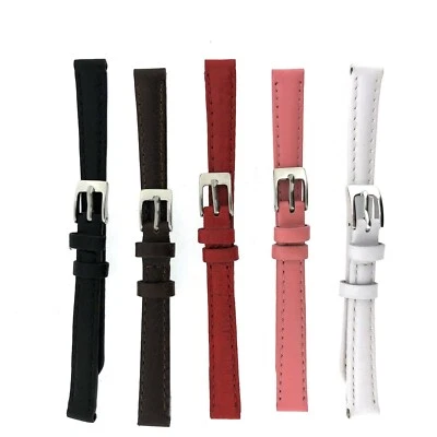 10mm Leather Watch Band Ladies Comfort  Black Brown Red Pink White Blue - Image 1 of 2
